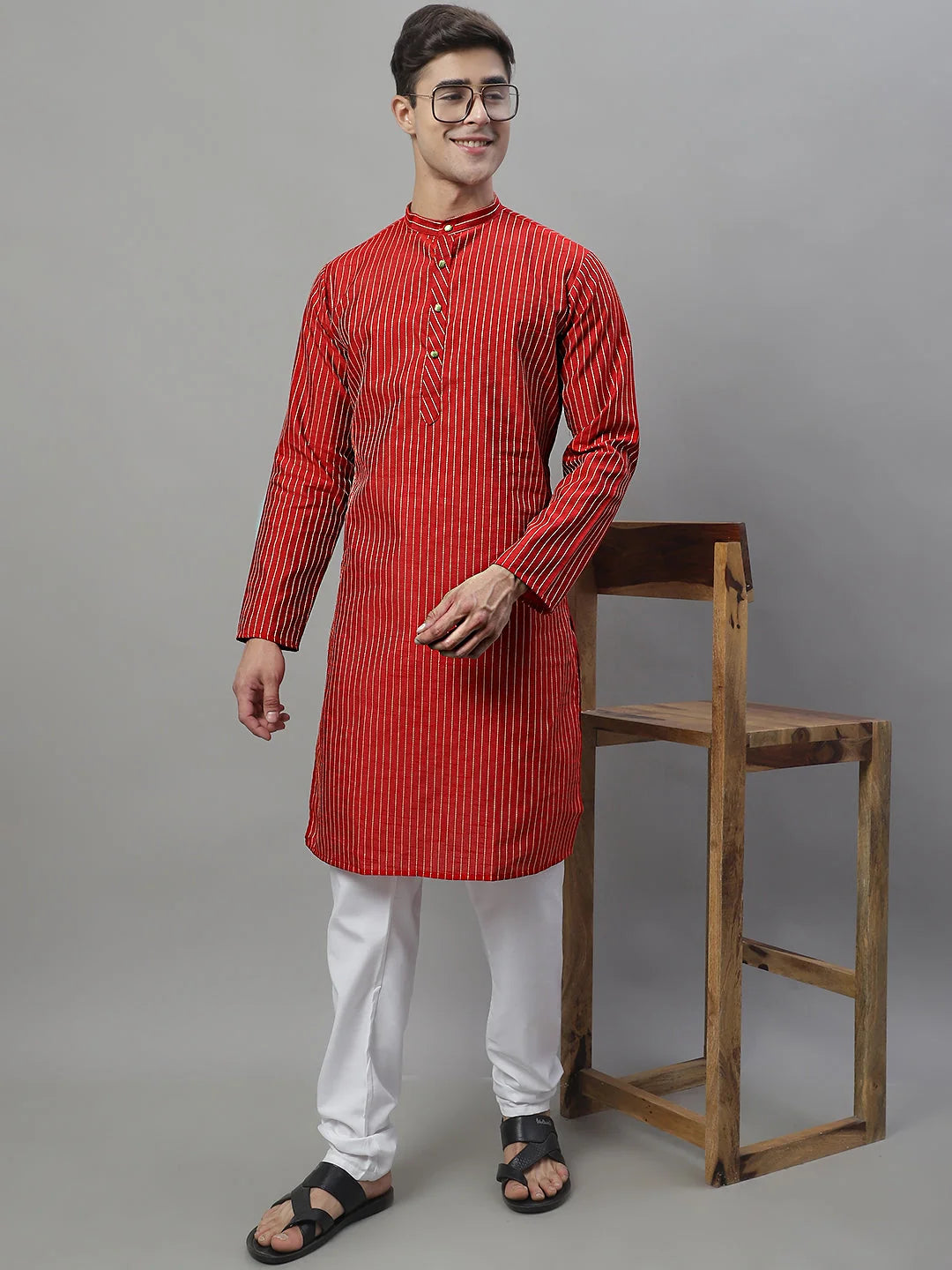 Maroon Embroidered Mens Kurta Pajama Set | Cotton Ethnic Wear