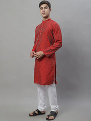 Men Maroon Embroidered Kurta with Pyjamas-JOKP-666