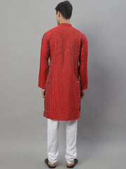 Men Maroon Embroidered Kurta with Pyjamas-JOKP-666
