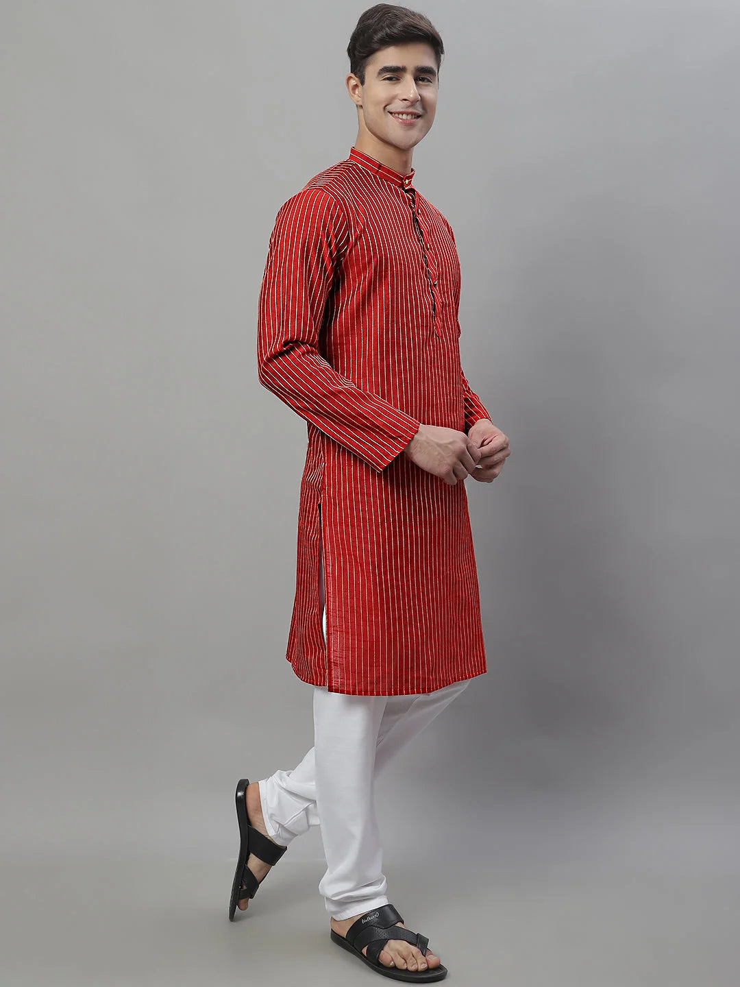 Maroon Embroidered Mens Kurta Pajama Set | Cotton Ethnic Wear
