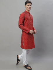 Men Maroon Embroidered Kurta with Pyjamas-JOKP-666