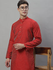 Men Maroon Embroidered Kurta with Pyjamas-JOKP-666
