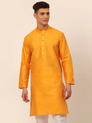 Men Mustard Striped Pleated Chikankari Kurta Only ( KO 666 Mustard )