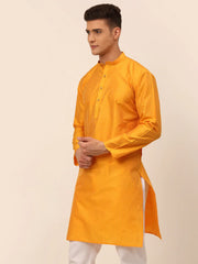 Men Mustard Striped Pleated Chikankari Kurta Only ( KO 666 Mustard )