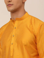 Men Mustard Striped Pleated Chikankari Kurta Only ( KO 666 Mustard )