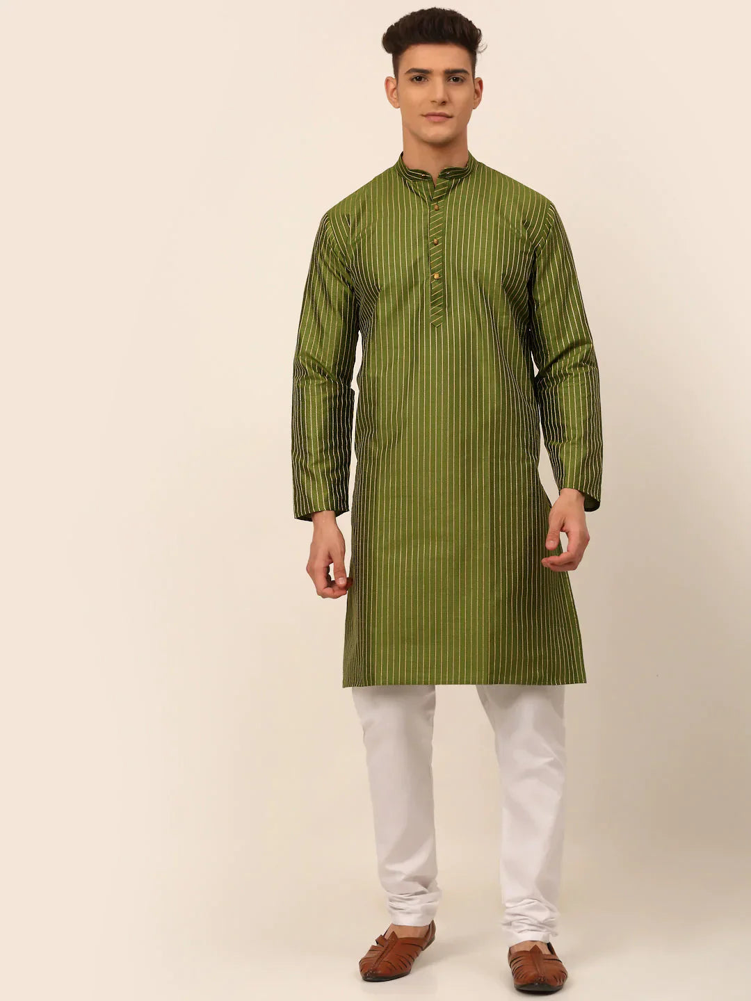 Olive Embroidered Mens Kurta Pajama Set | Festive Style