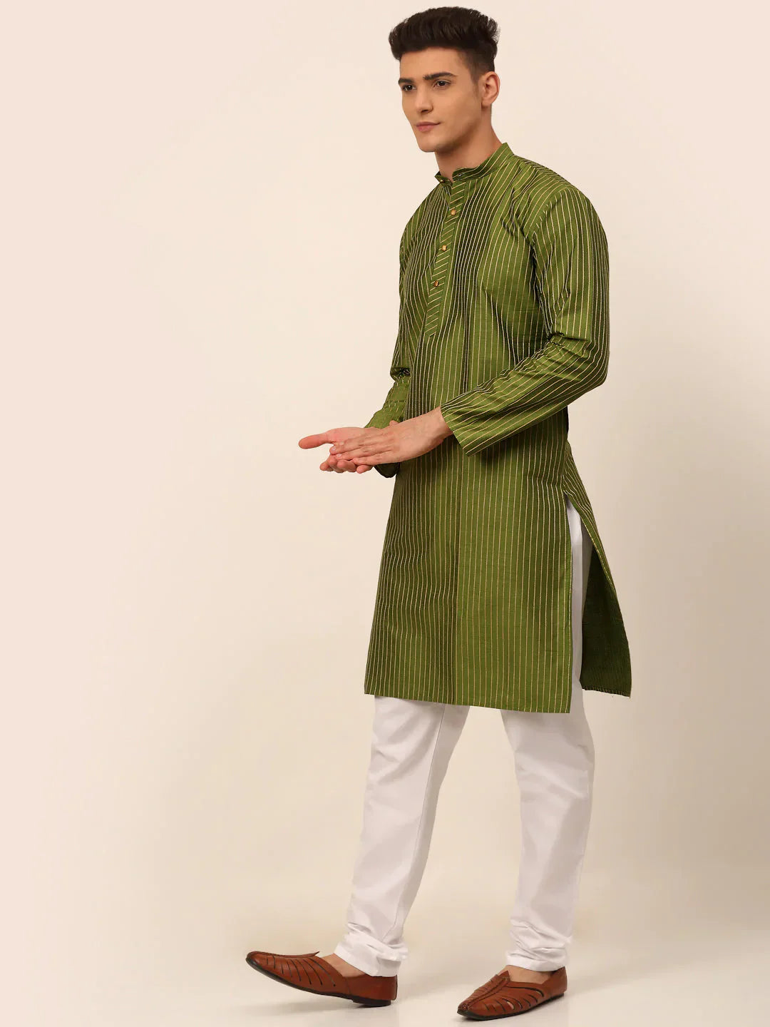 Olive Embroidered Mens Kurta Pajama Set | Festive Style