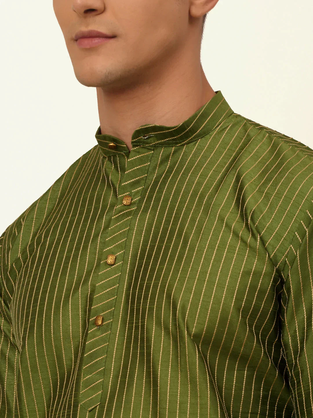 Olive Embroidered Mens Kurta Pajama Set | Festive Style