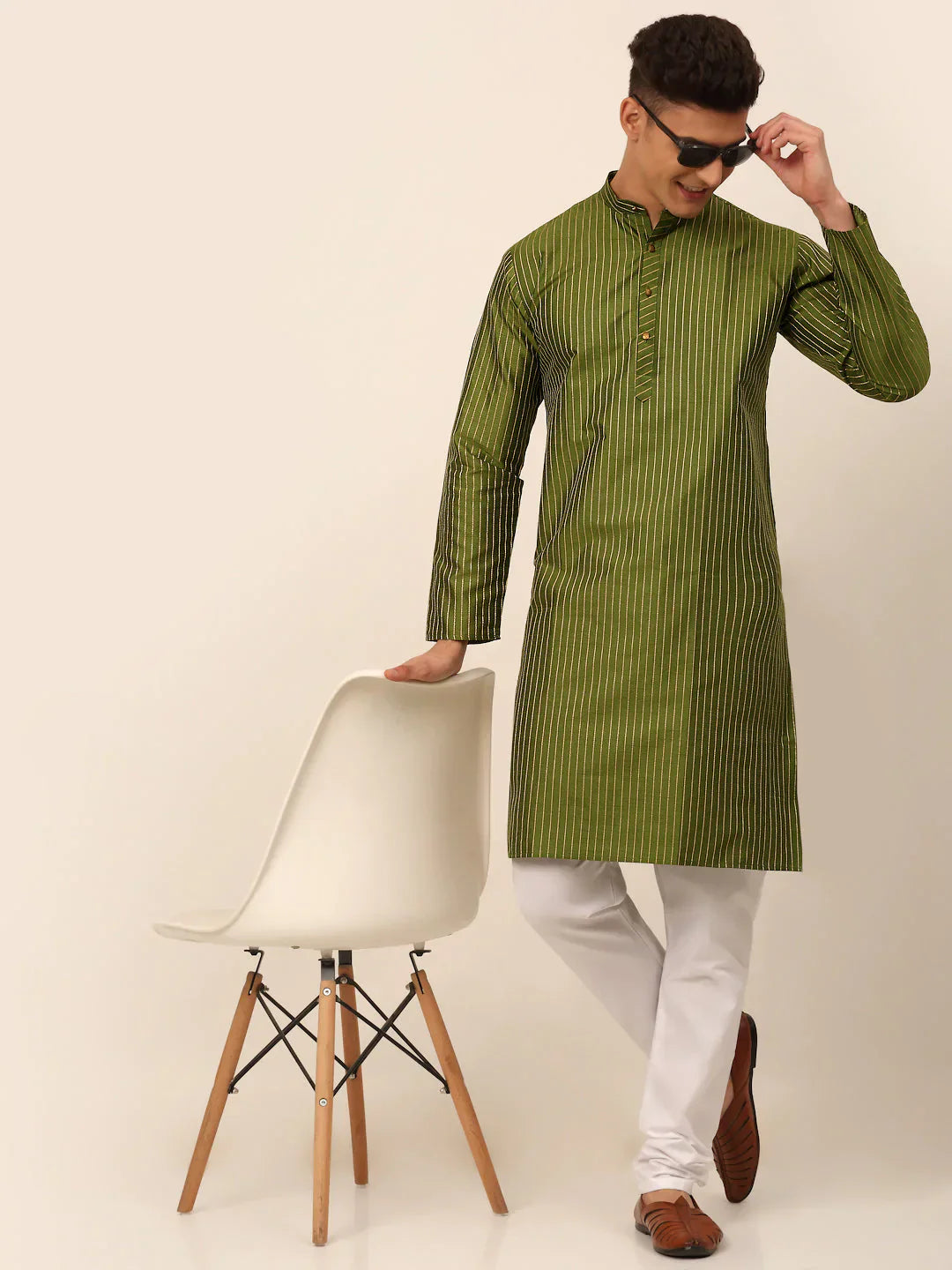 Olive Embroidered Mens Kurta Pajama Set | Festive Style