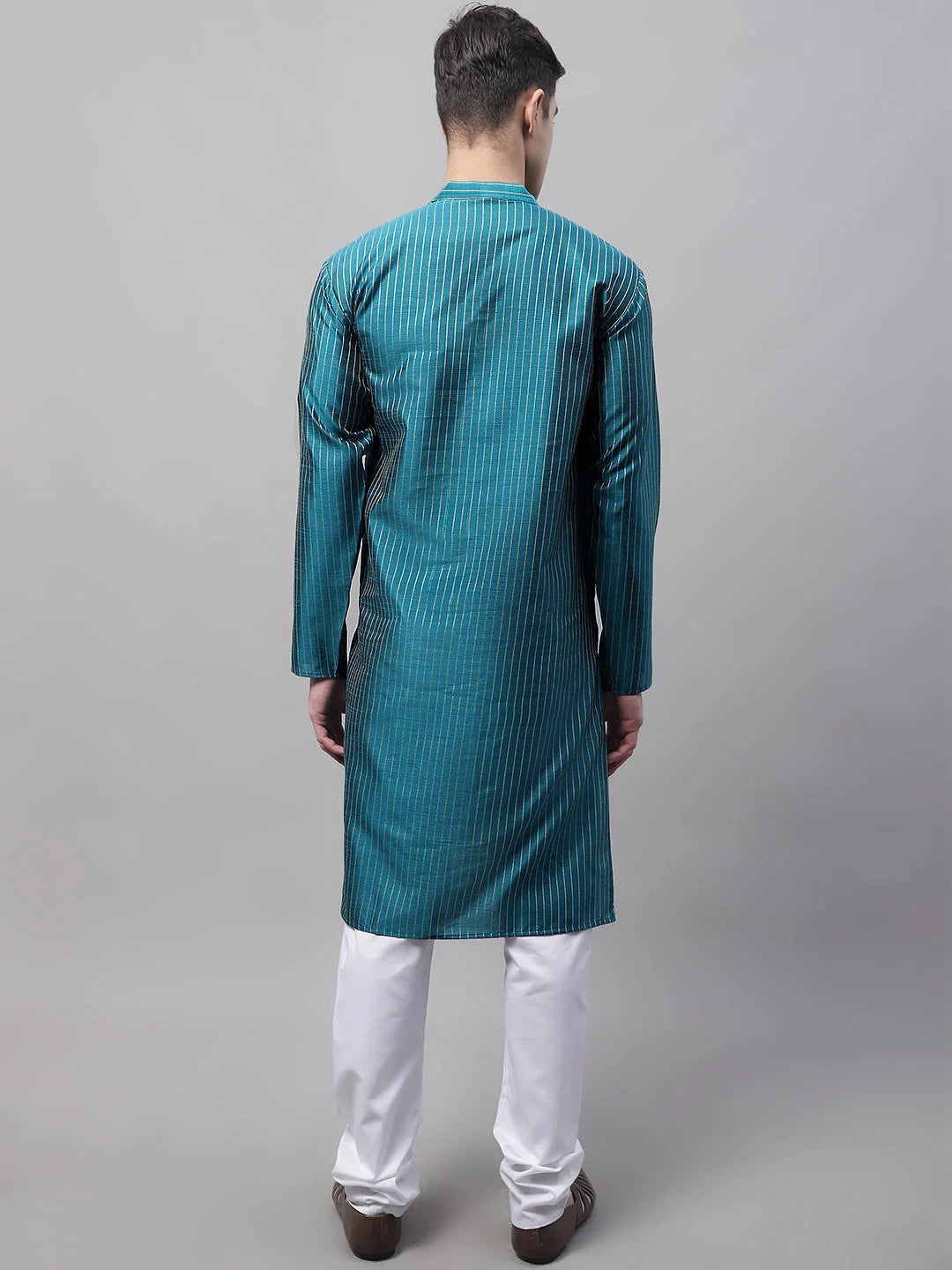 Peacock Blue Embroidered Kurta Pajama | Mens Kurta Pajama Online