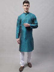 Men Peacock Blue Embroidered Design Kurta with Pyjamas