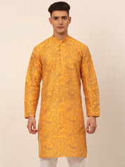 Men Mustard Paisley Printed Kurta Only ( KO 667 Mustard )