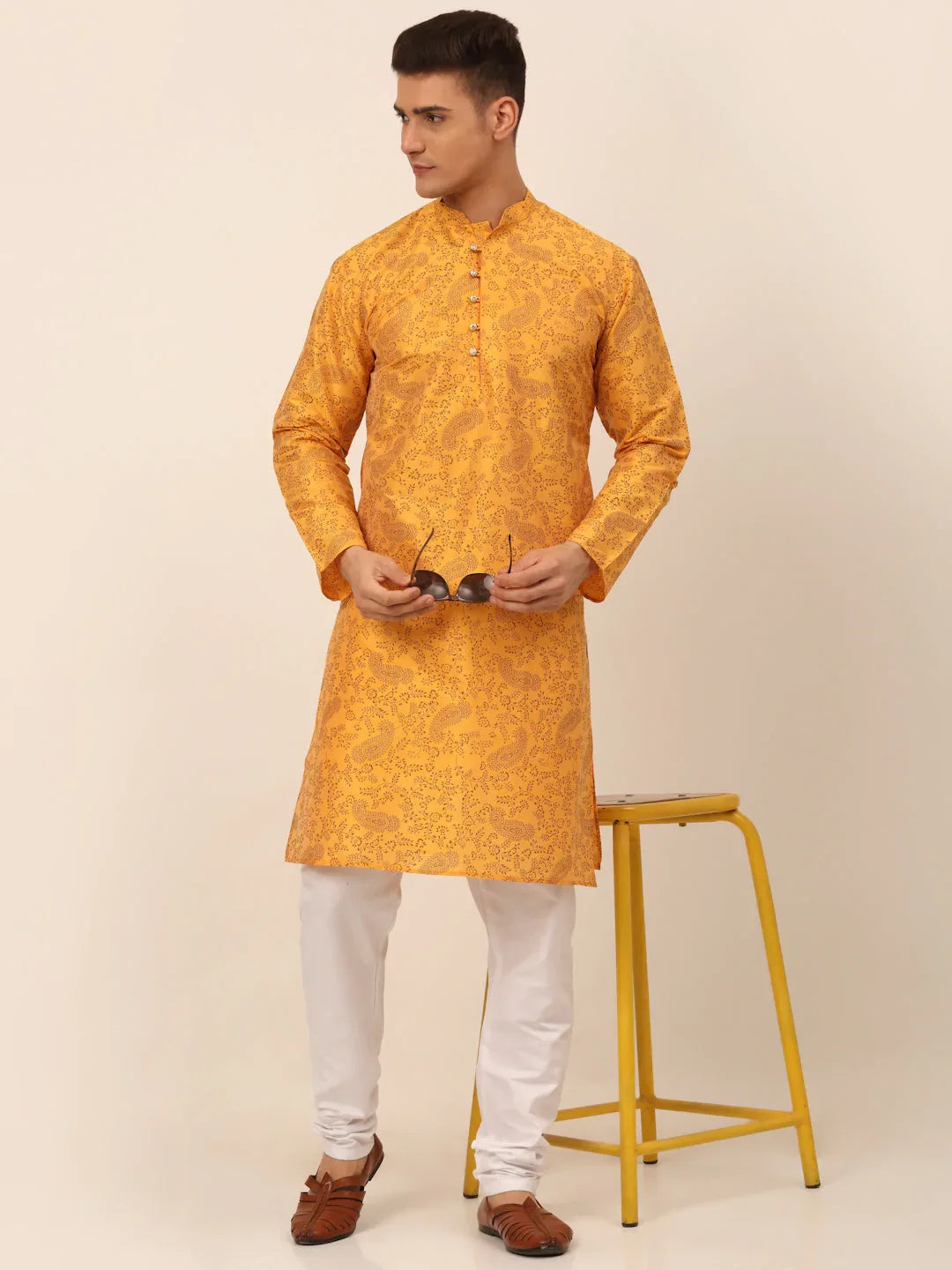 DesiQlo Men Kurta Only - Yellow - KO_667Mustard_S