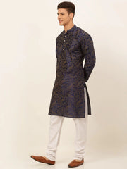 Men Navy Blue Paisley Printed Kurta with Pyjama ( JOKP 667 Navy )