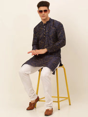 Men Navy Blue Paisley Printed Kurta with Pyjama ( JOKP 667 Navy )