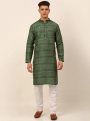 Men Sequinned Kurta with Churidar ( JOKP 668 Green )