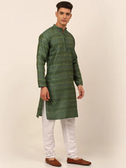 Men Printed Sequinned Kurta Only ( KO 668 Green )