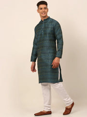Men Printed Sequinned Kurta with Churidar ( JOKP 668 Teal )