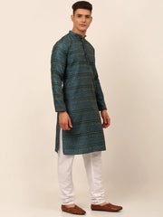 Men Printed Sequinned Kurta with Churidar ( JOKP 668 Teal )