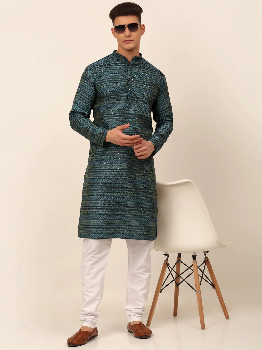 DesiQlo Men Ethnic Set - Green - JOKP_668Teal_S