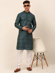 Men Printed Sequinned Kurta Only ( KO 668 Teal )