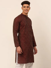 Men Maroon Floral Printed Kurta Only ( KO 669 Maroon )