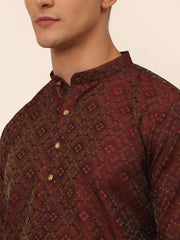 Men Maroon Floral Printed Kurta Only ( KO 669 Maroon )