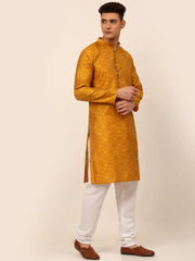 Men Mustard Yellow Floral Printed Kurta with Pyjamas-JOKP-669Mustard