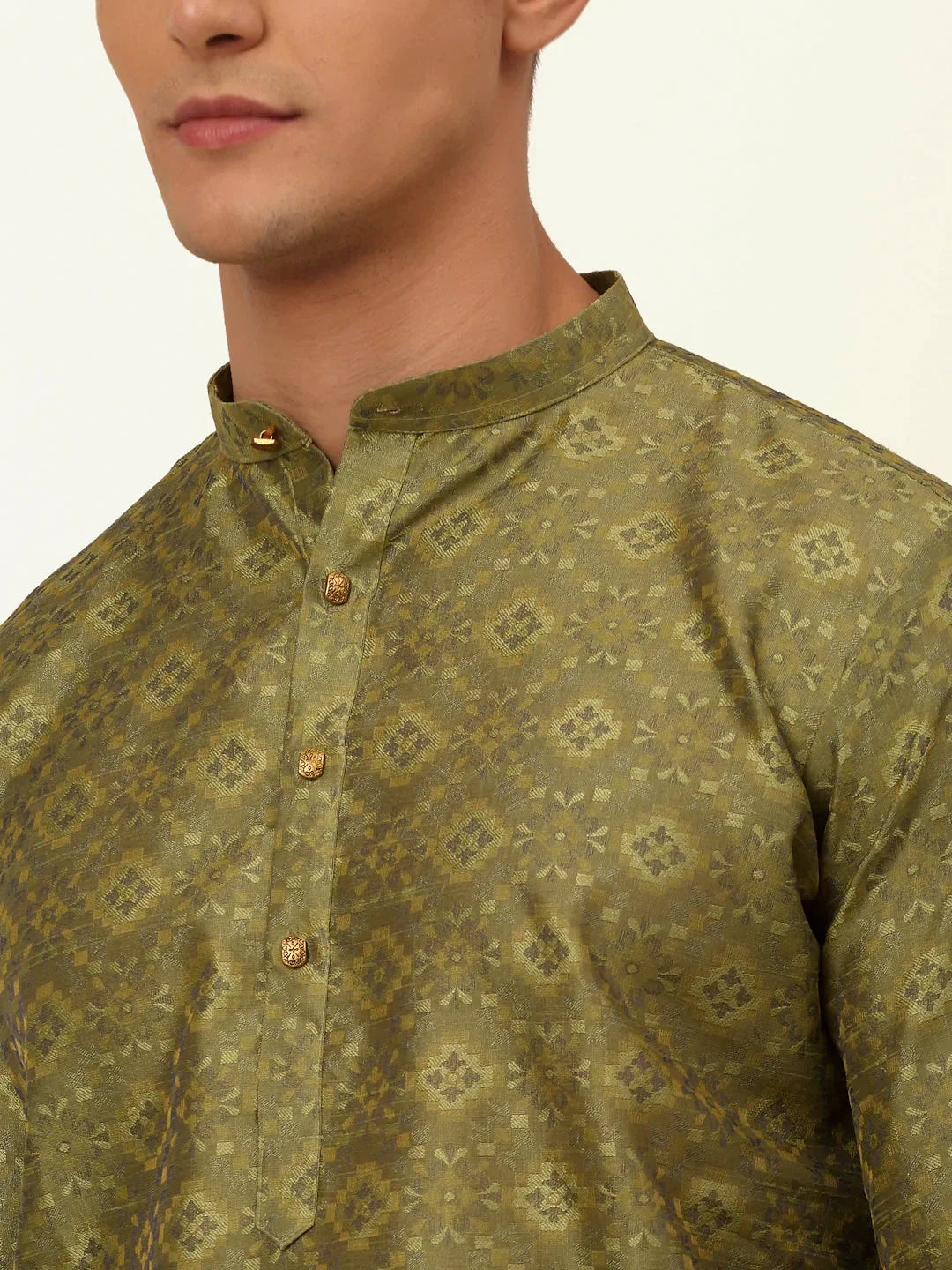 Pista Green Floral Mens Kurta Pajama Set | Indian Clothing