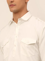 Men White Cotton Solid Pathani Kurta with Salwar ( JOKP 670 White )