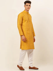 DesiQlo Men's Mustard Embroiderd Kurta Pajama ( JOKP 671 Mustard )