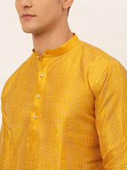 DesiQlo Men's Mustard Embroiderd Kurta Pajama ( JOKP 671 Mustard )