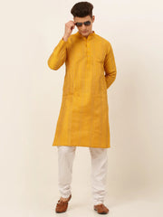 DesiQlo Men's Mustard Embroiderd Kurta Pajama ( JOKP 671 Mustard )
