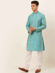 DesiQlo Men's Sky Blue Embroiderd Kurta Pajama ( JOKP 671 Sky )