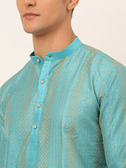 DesiQlo Men's Sky Blue Embroiderd Kurta Pajama ( JOKP 671 Sky )