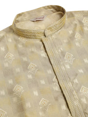DesiQlo Men's Beige Collar Embroidered Woven Design Kurta Pajama ( JOKP 672 Beige )