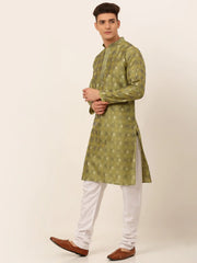 DesiQlo Men's Green Collar Embroidered Woven Design Kurta Pajama ( JOKP 672 Green )