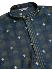 DesiQlo Men's Navy Blue Collar Embroidered Woven Design Kurta Pajama ( JOKP 672 Navy )