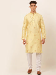 DesiQlo Men Golden Embroidered Sequinned Kurta with Churidar ( JOKP 673 Golden )