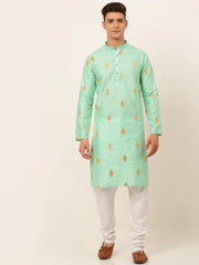 DesiQlo Men Sky Blue Embroidered Sequinned Kurta with Churidar ( JOKP 673 Sky )