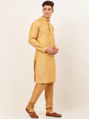 DesiQlo Men's Golden Embroidered Kurta Payjama Sets ( JOKP 676 Golden )