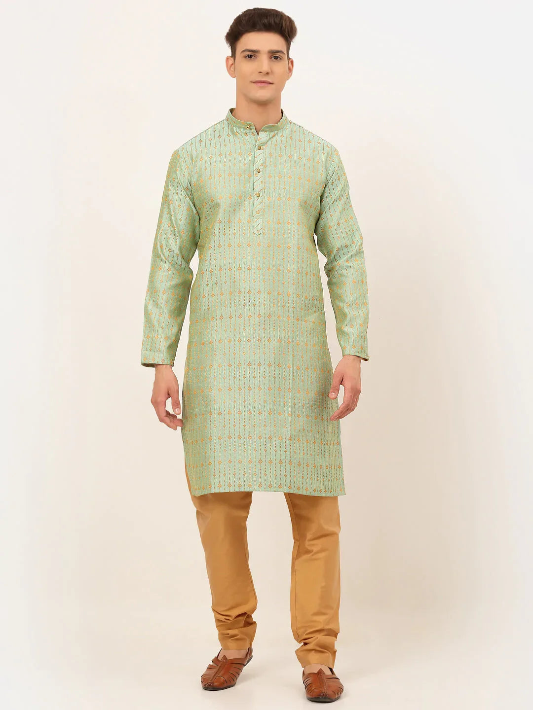 DesiQlo Men's Lime Green Embroidered Kurta Payjama Sets ( JOKP 676 Lime )