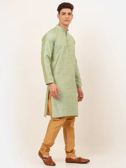 DesiQlo Men's Lime Green Embroidered Kurta Payjama Sets ( JOKP 676 Lime )