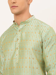 DesiQlo Men's Lime Green Embroidered Kurta Payjama Sets ( JOKP 676 Lime )