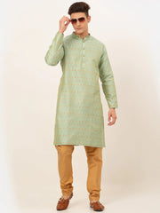 DesiQlo Men's Lime Green Embroidered Kurta Payjama Sets ( JOKP 676 Lime )