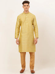 DesiQlo Men's Yellow Embroidered Kurta Payjama Sets ( JOKP 676 Yellow )