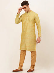 DesiQlo Men's Yellow Embroidered Kurta Payjama Sets ( JOKP 676 Yellow )