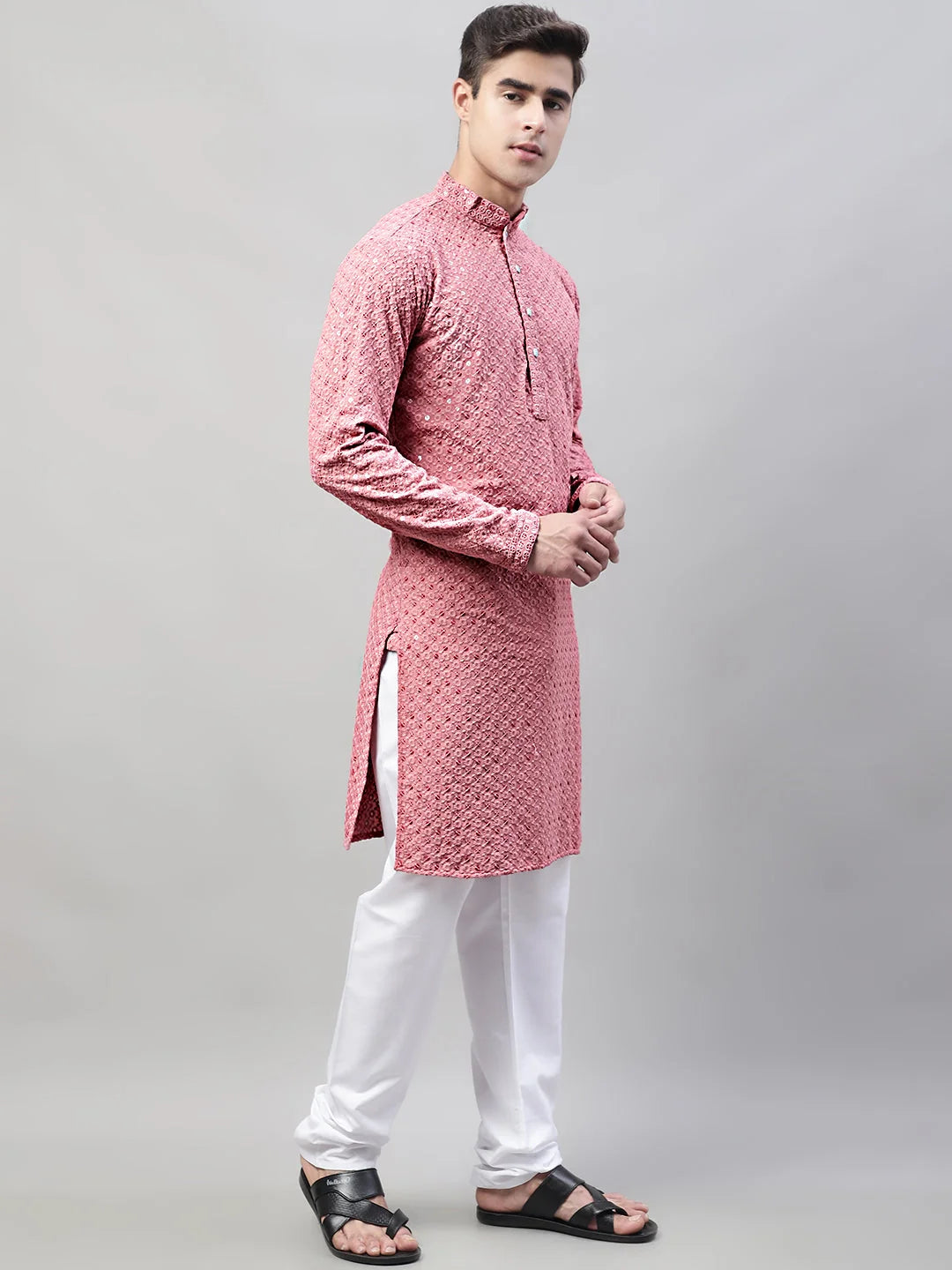 Red Chikankari Kurta Pajama Set for Men | Ethnic Wear