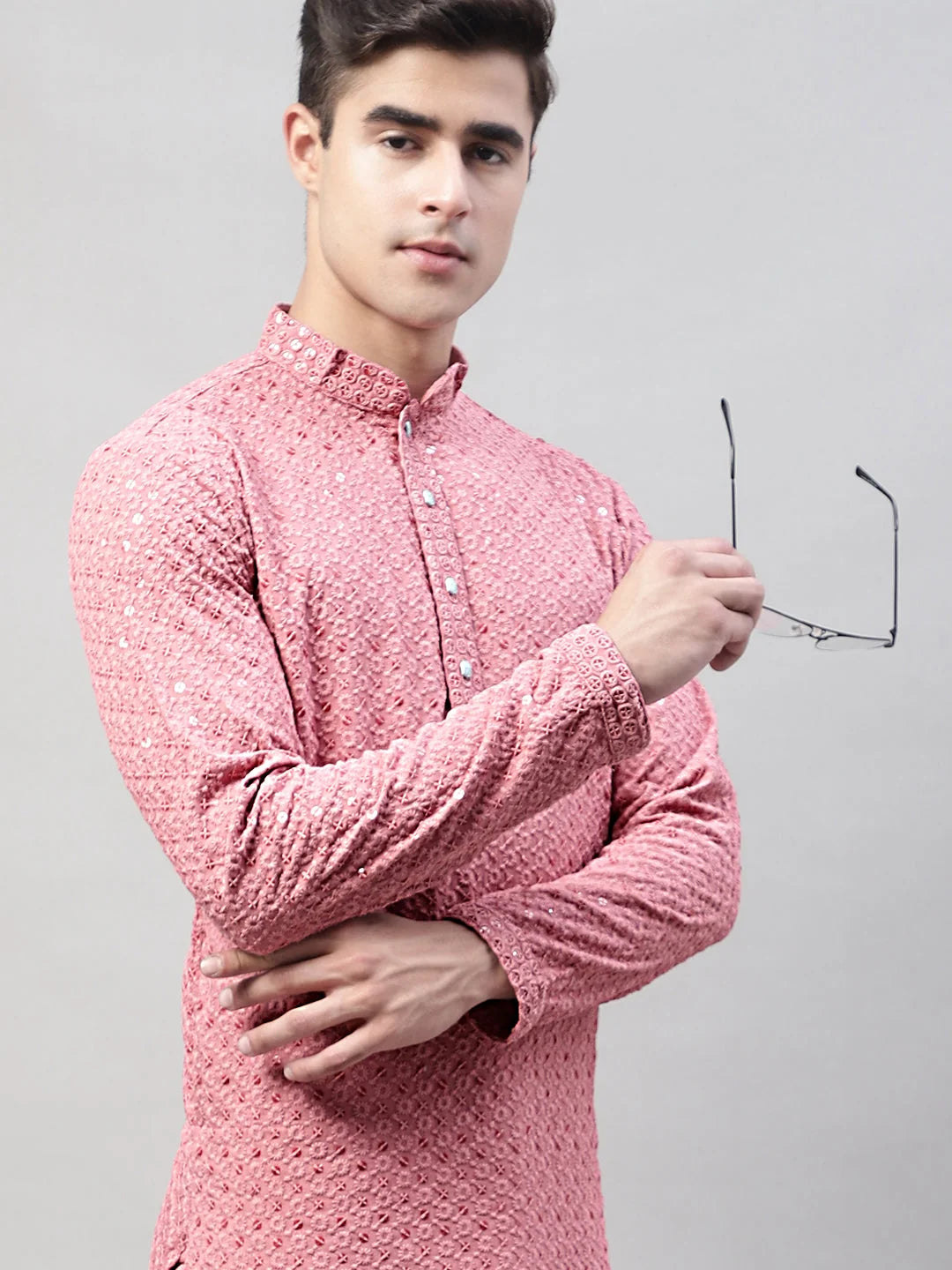 Red Chikankari Kurta Pajama Set for Men | Ethnic Wear