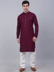 Men Purple Chikankari Embroidered and Sequence Kurta with Churidar ( JOKP 678 Purple ) [FF] [L-1-4]